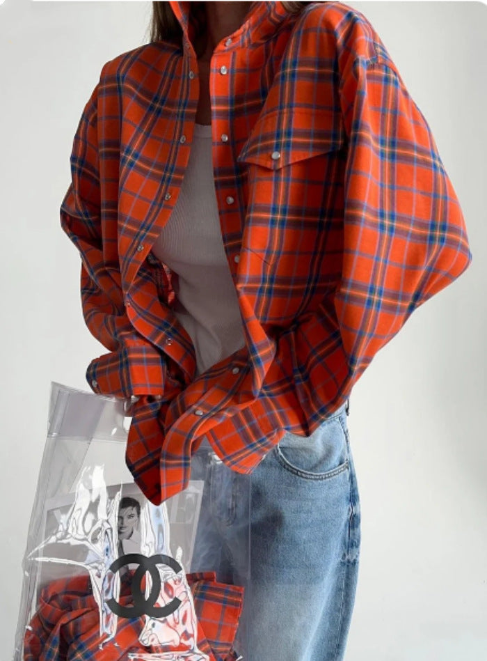 Oversized Plaid Long Sleeve Flannel Shirt - Color_16