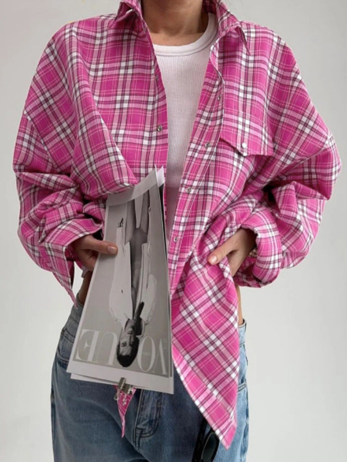 Oversized Plaid Long Sleeve Flannel Shirt - Color_18