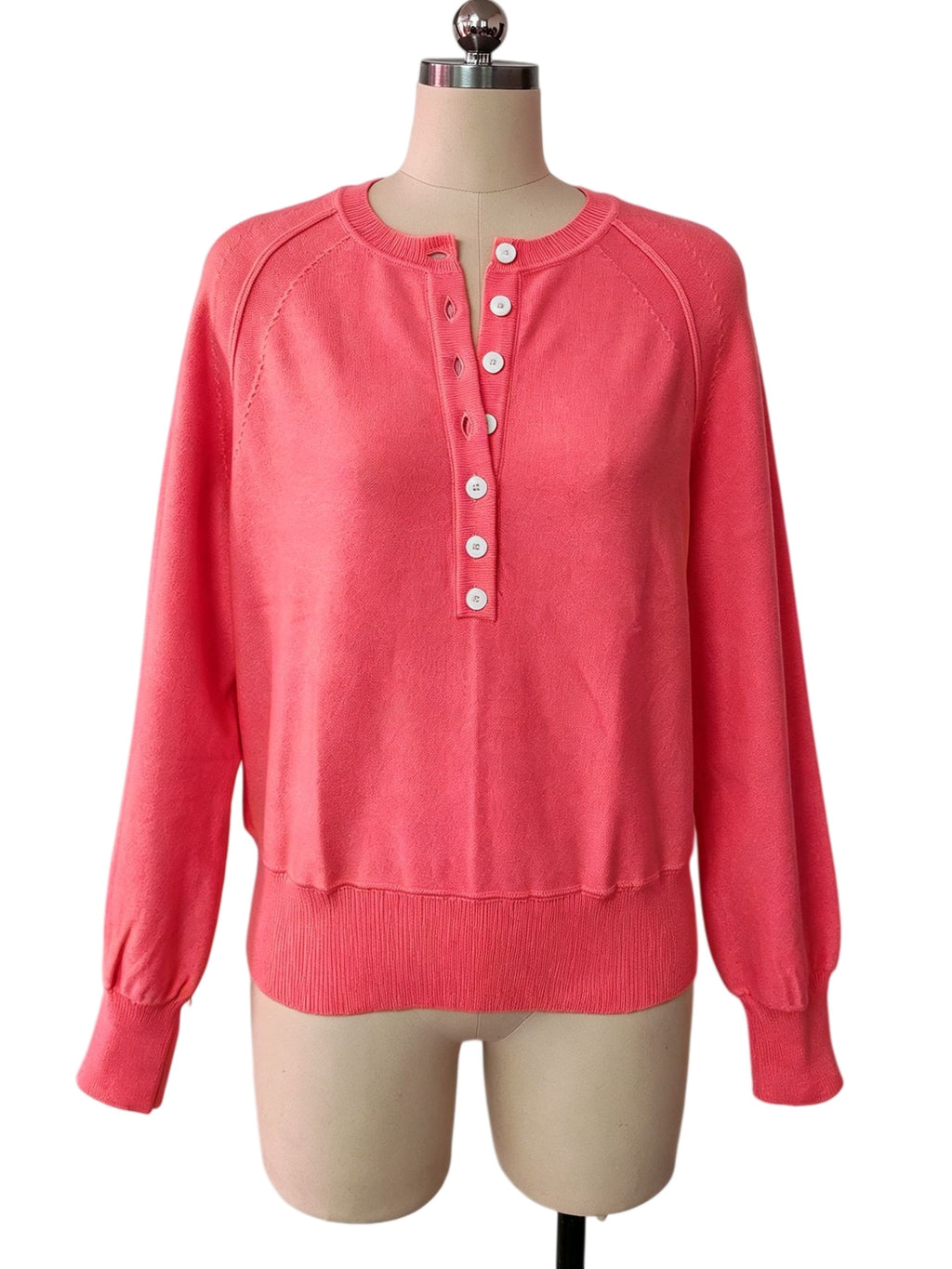 Half Button Henley Raglan Knit Sweater - LightRed - 1