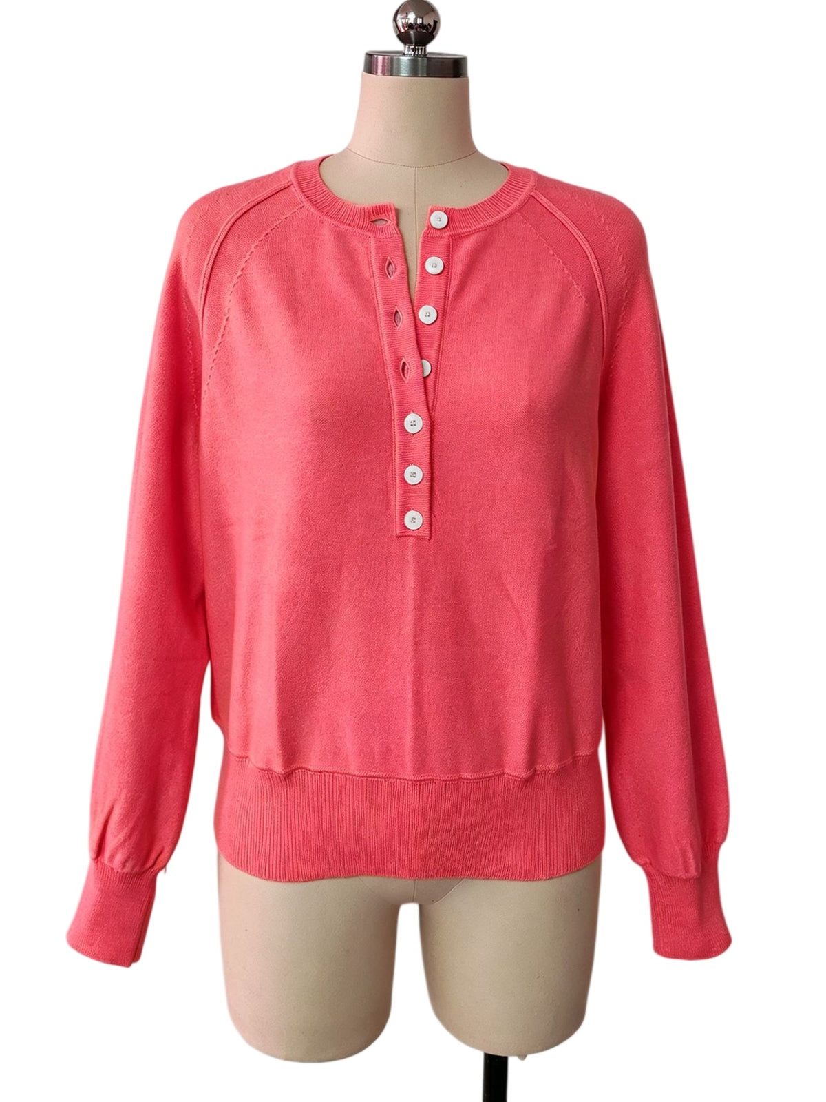 Half Button Henley Raglan Knit Sweater - LightRed - 1