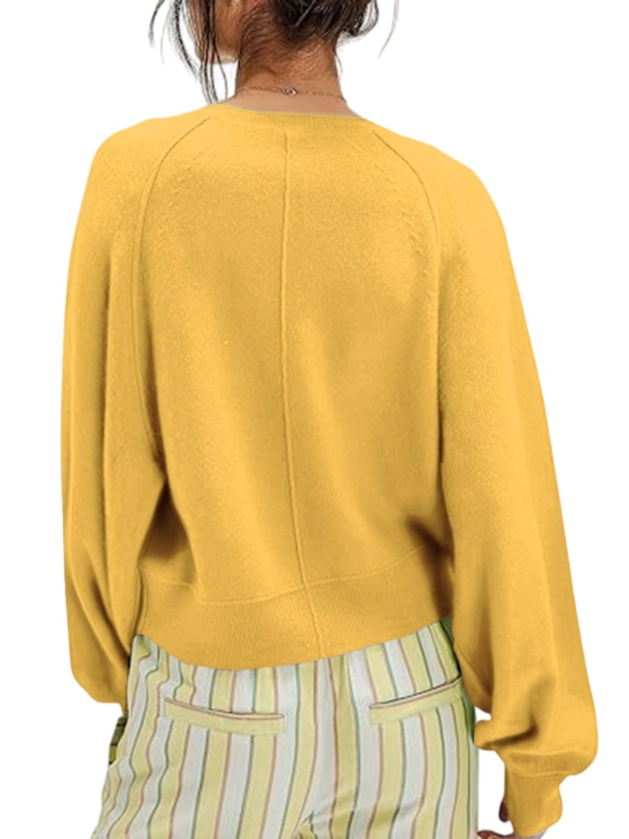Half Button Henley Raglan Knit Sweater - Yellow - 4