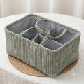 Corduroy Caddy Basket Striped Lining Carry Handles - Green