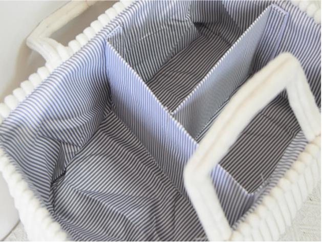Corduroy Caddy Basket Striped Lining Carry Handles - White - 2