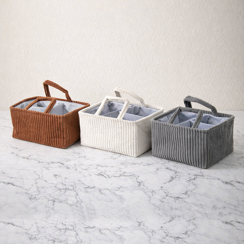 Corduroy Caddy Basket Striped Lining Carry Handles