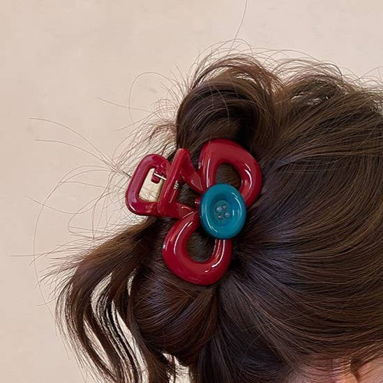 Bow Button Statement Hair Claw Clip