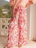 Watercolor Floral Palazzo Pants With Elastic Waist - Multi