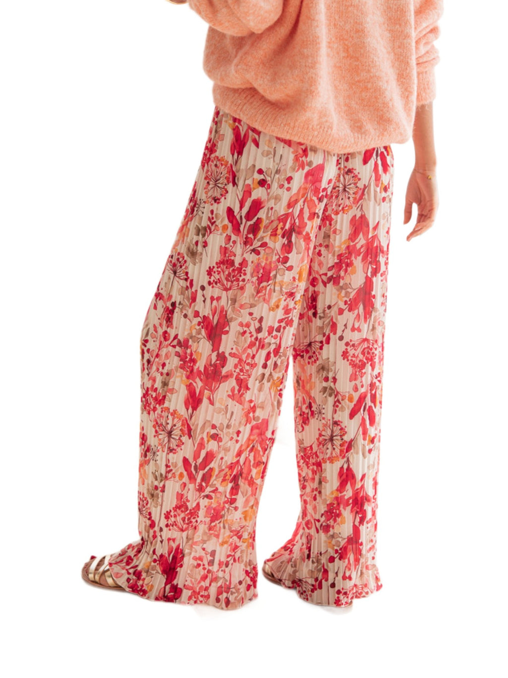 Watercolor Floral Palazzo Pants With Elastic Waist - Multi - 3