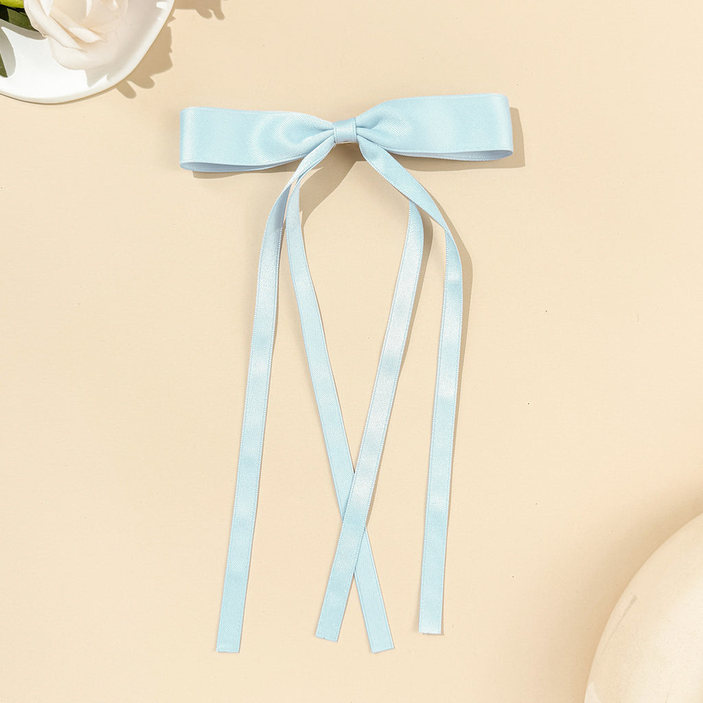 Skinny Satin Ribbon Streamer Bow Hair Clip - BabyBlue
