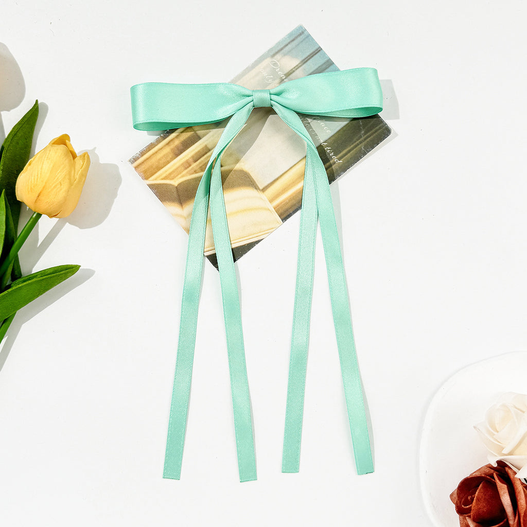 Skinny Satin Ribbon Streamer Bow Hair Clip - MINT