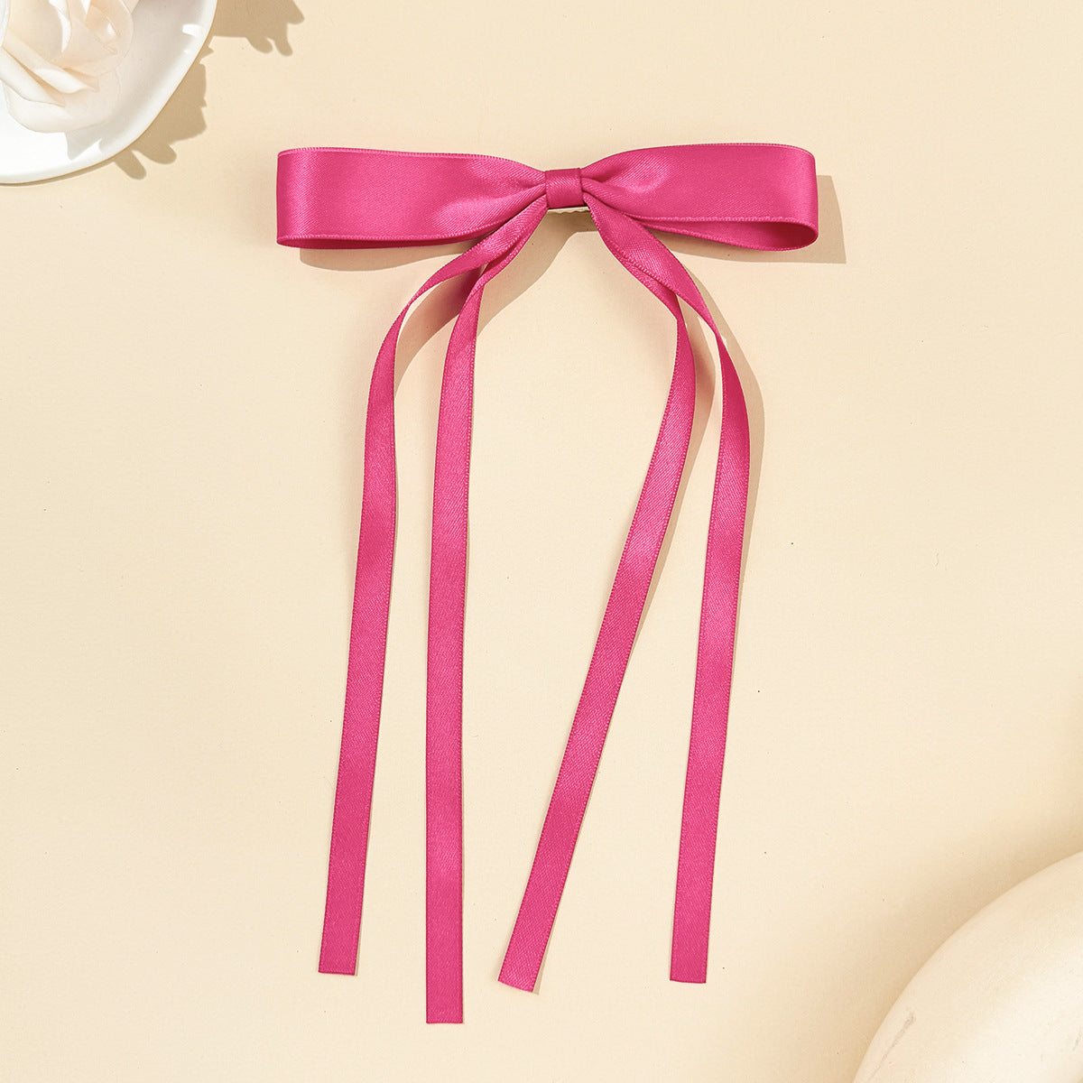 Skinny Satin Ribbon Streamer Bow Hair Clip - Rouge