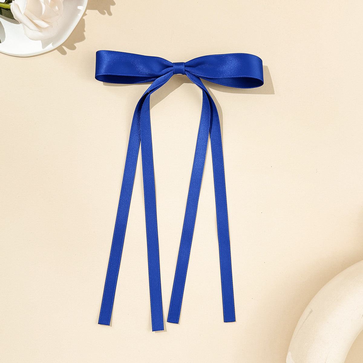 Skinny Satin Ribbon Streamer Bow Hair Clip - Royal