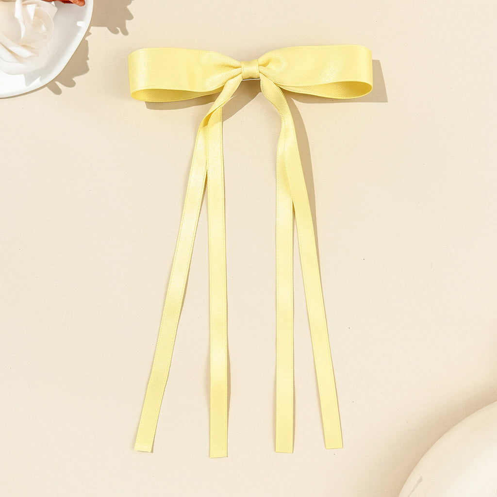 Skinny Satin Ribbon Streamer Bow Hair Clip - Yellow