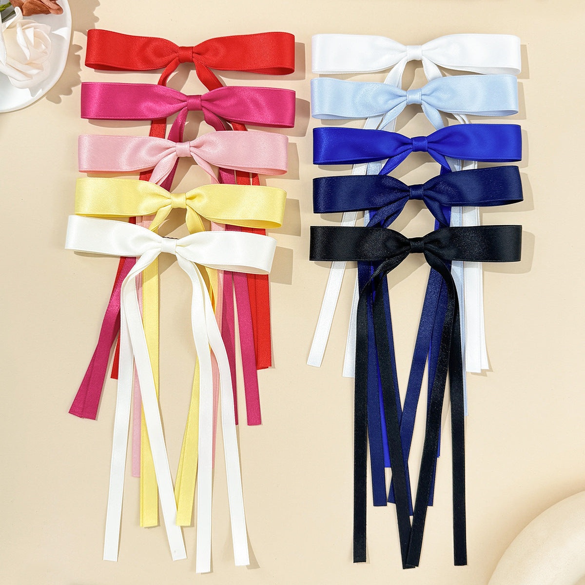 Skinny Satin Ribbon Streamer Bow Hair Clip - view 2