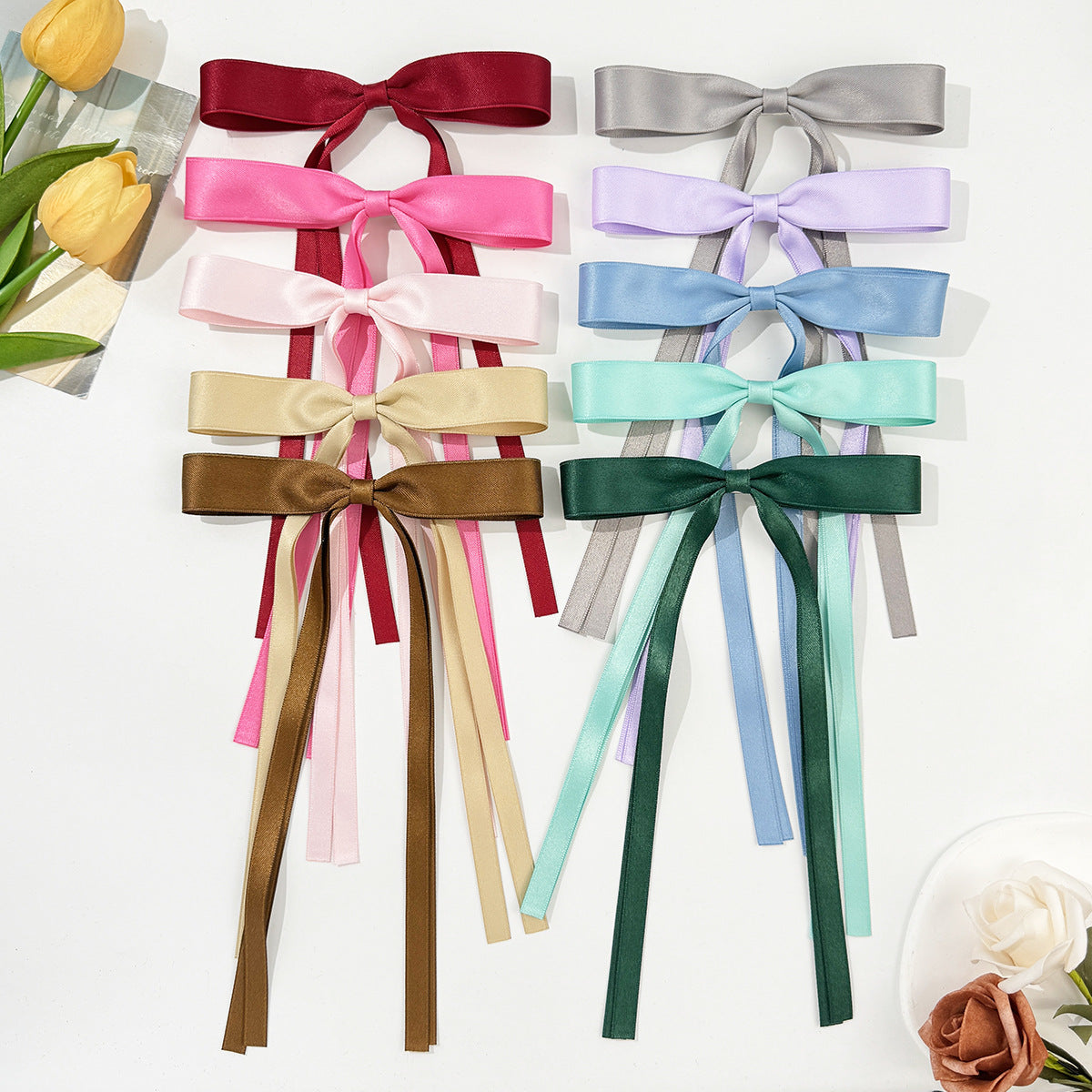 Skinny Satin Ribbon Streamer Bow Hair Clip - view 3