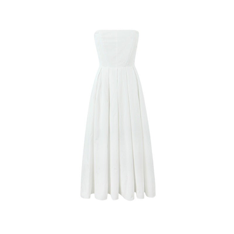Bandeau Neckline Full Skirt Midi Party Dress - white - 1