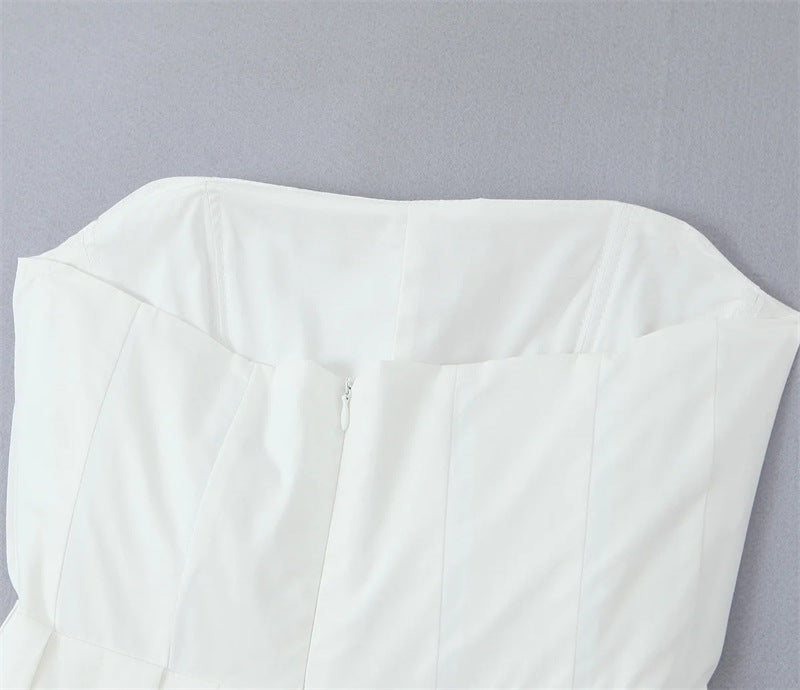 Bandeau Neckline Full Skirt Midi Party Dress - white - 12