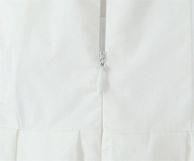 Bandeau Neckline Full Skirt Midi Party Dress - white - 13