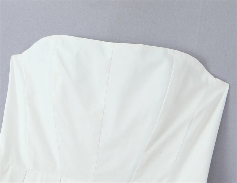 Bandeau Neckline Full Skirt Midi Party Dress - white - 4