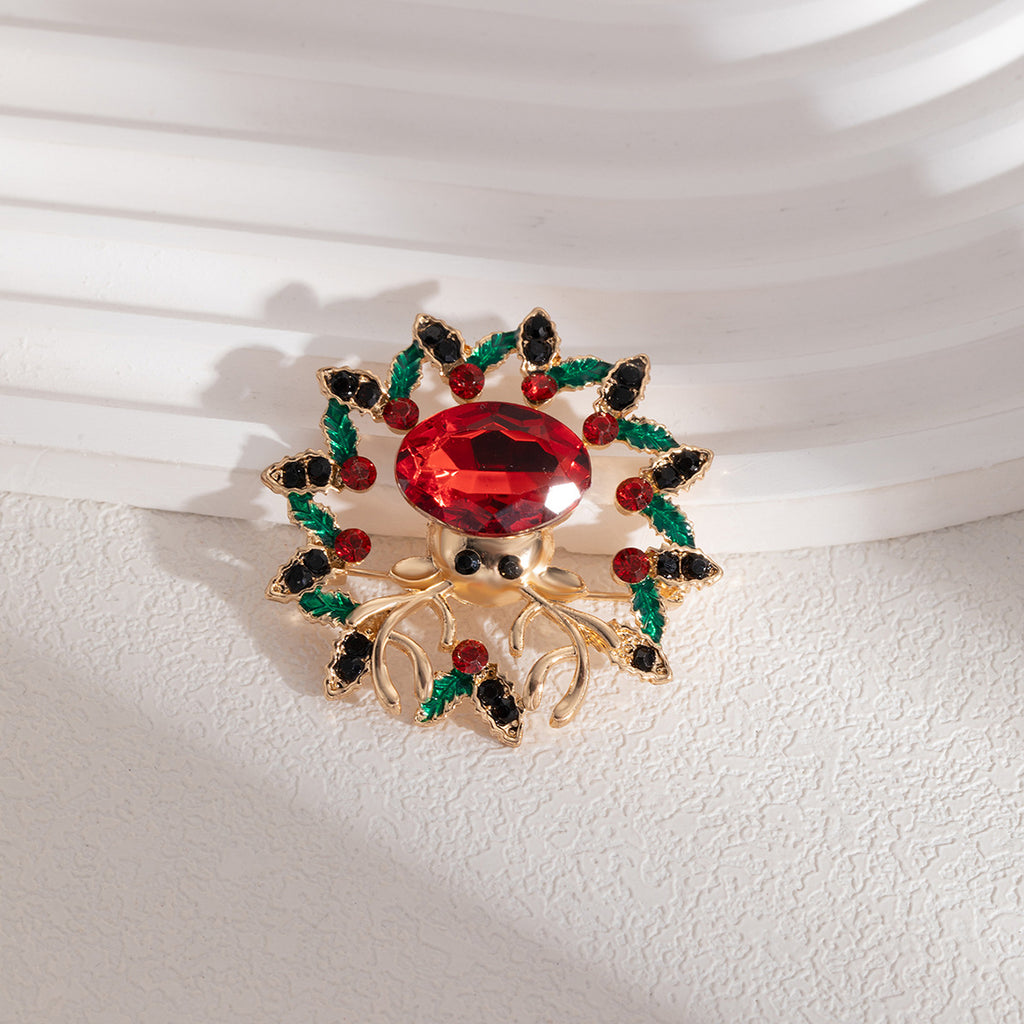 Festive Sleigh Boots and Bells Brooch - Deer