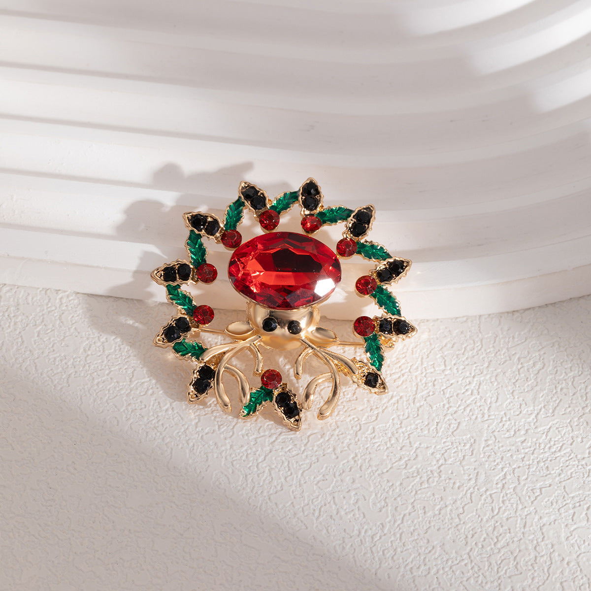 Festive Sleigh Boots and Bells Brooch - Deer