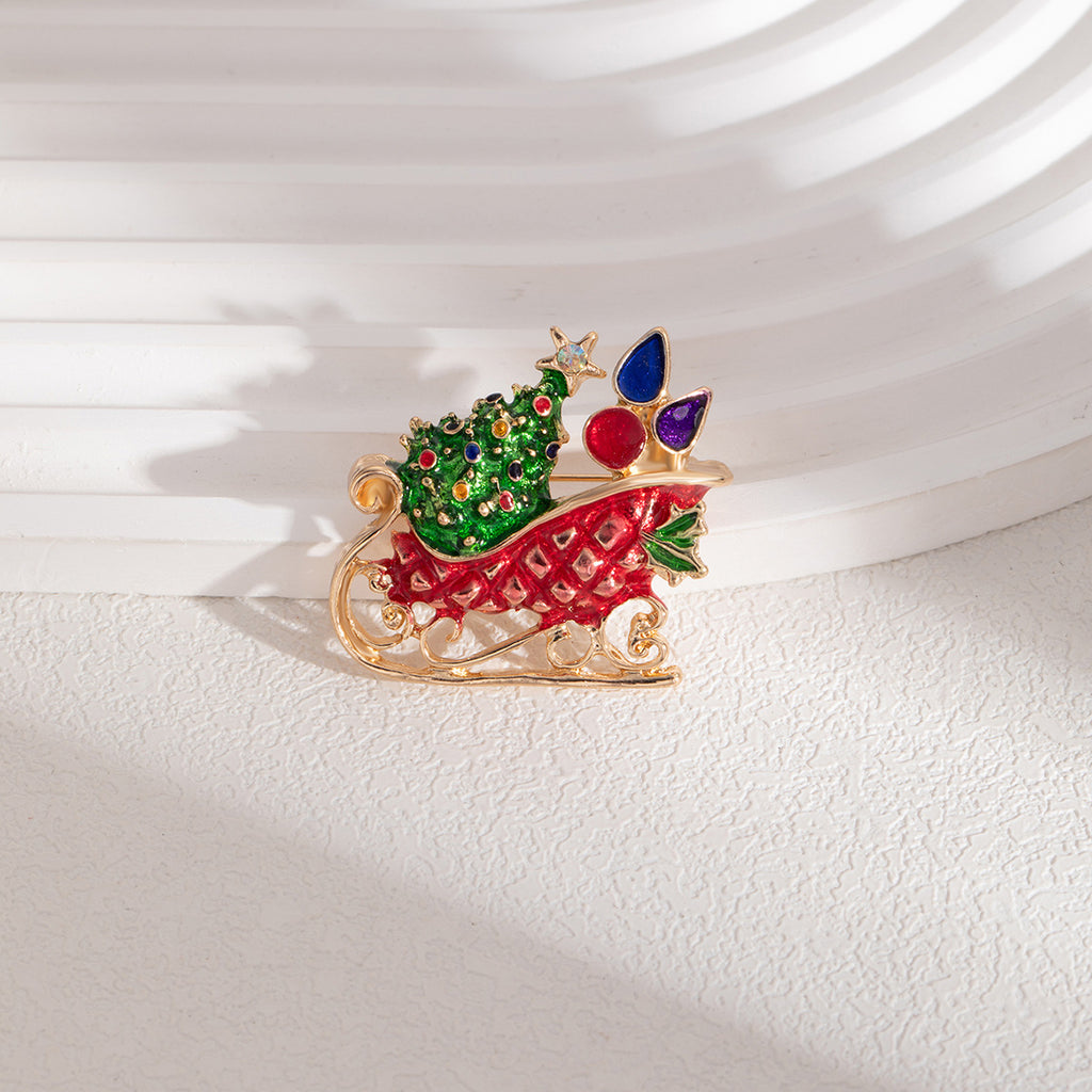 Festive Sleigh Boots and Bells Brooch - Sled