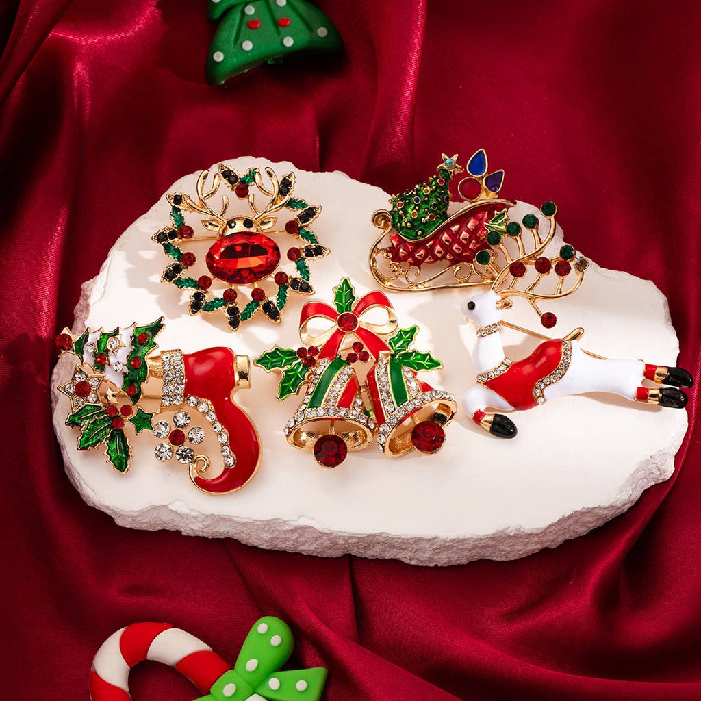 Festive Sleigh Boots and Bells Brooch