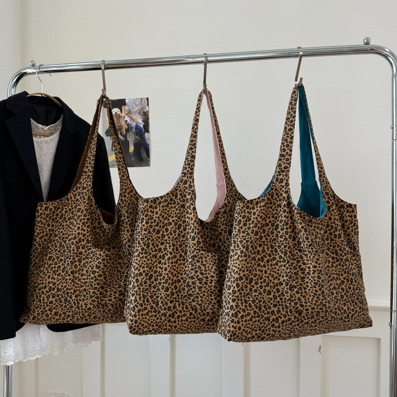 Reversible Leopard Print Corduroy Tote Bag