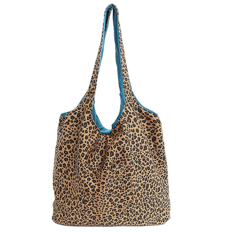 Reversible Leopard Print Corduroy Tote Bag