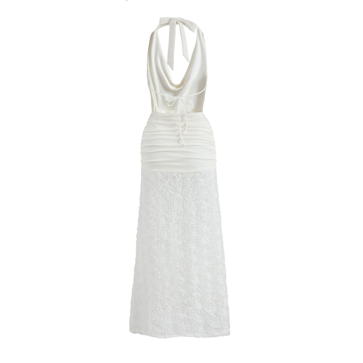 Cowl Neck Halter Backless Textured Maxi Dress - White - 4