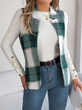 Plaid Open Front Sleeveless Vest - Green