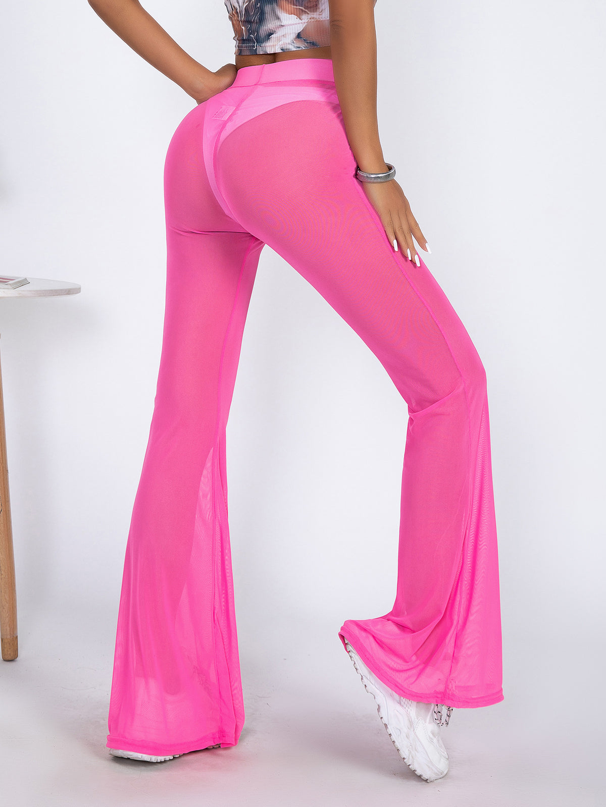 Sheer Mesh High Waist Flare Beach Pants