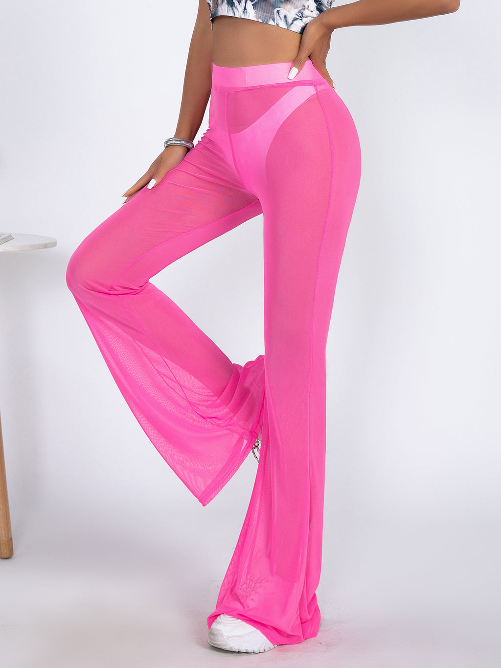Sheer Mesh High Waist Flare Beach Pants - view 1