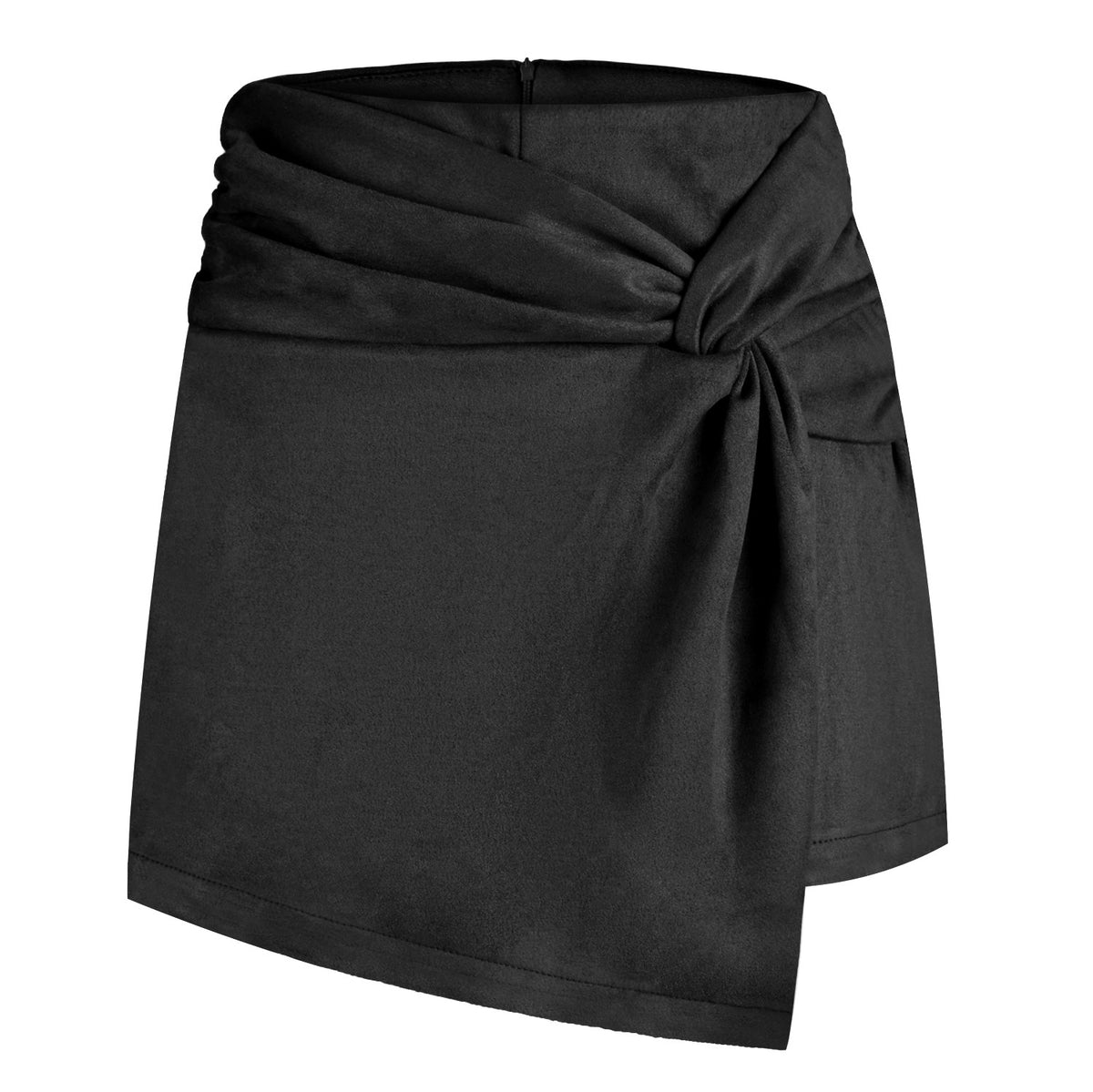 Knot Front Suede Wrap Mini Skirt - Black