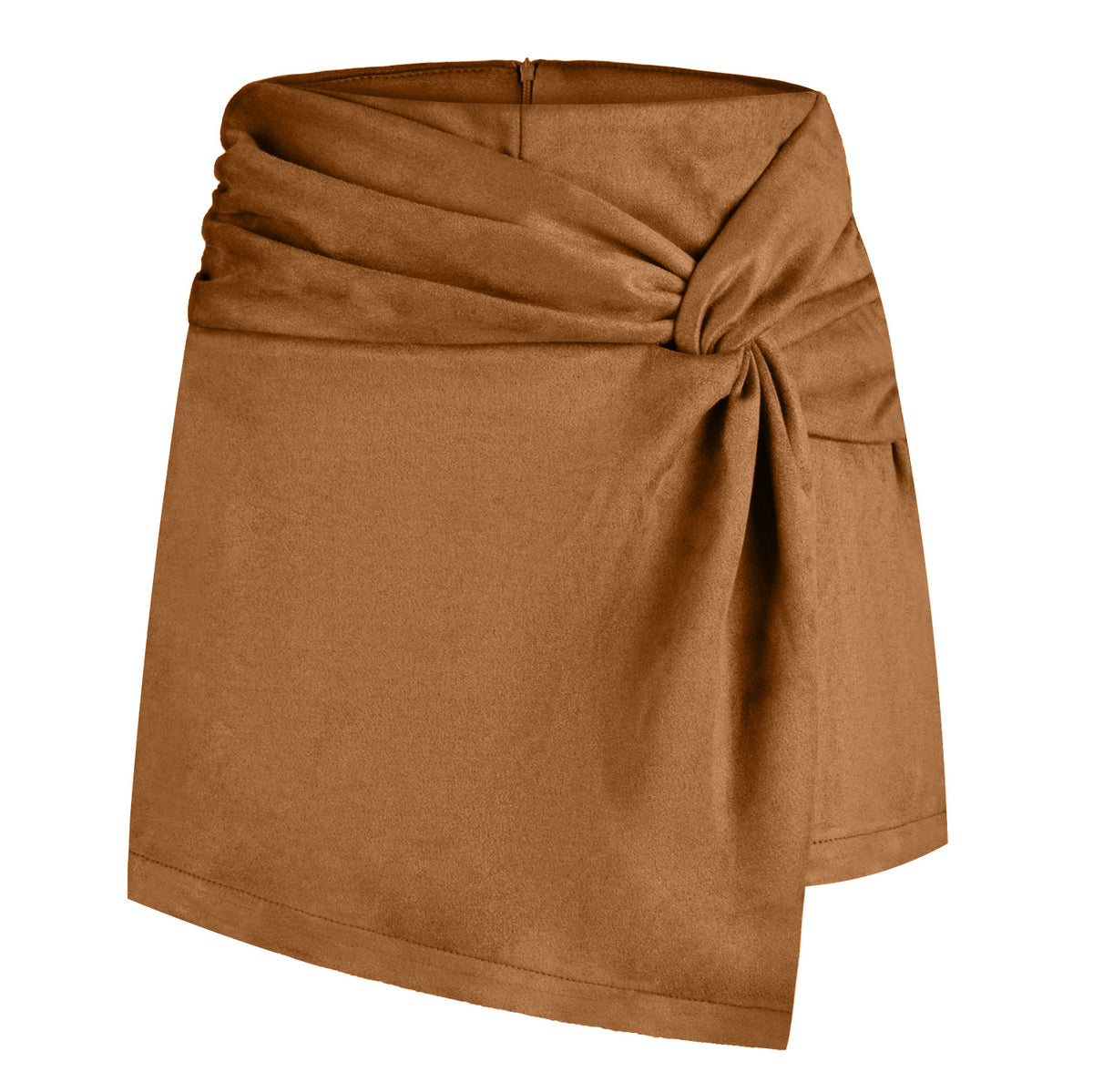 Knot Front Suede Wrap Mini Skirt - Khaki