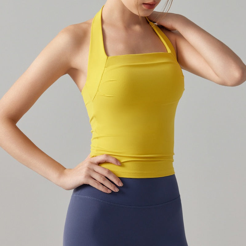 Padded Halter Square Neck Fitted Yoga Tank