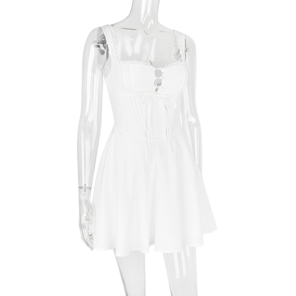 Corset Bodice Flared Skater Mini Dress - White
