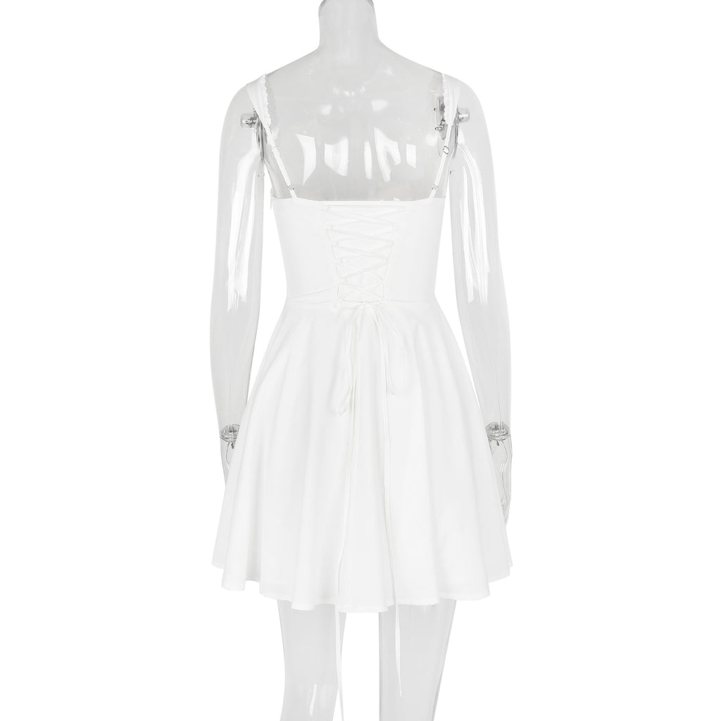 Corset Bodice Flared Skater Mini Dress - White - 2