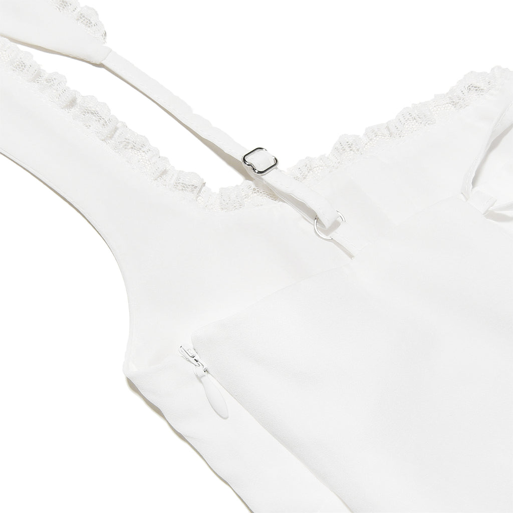 Corset Bodice Flared Skater Mini Dress - White - 5