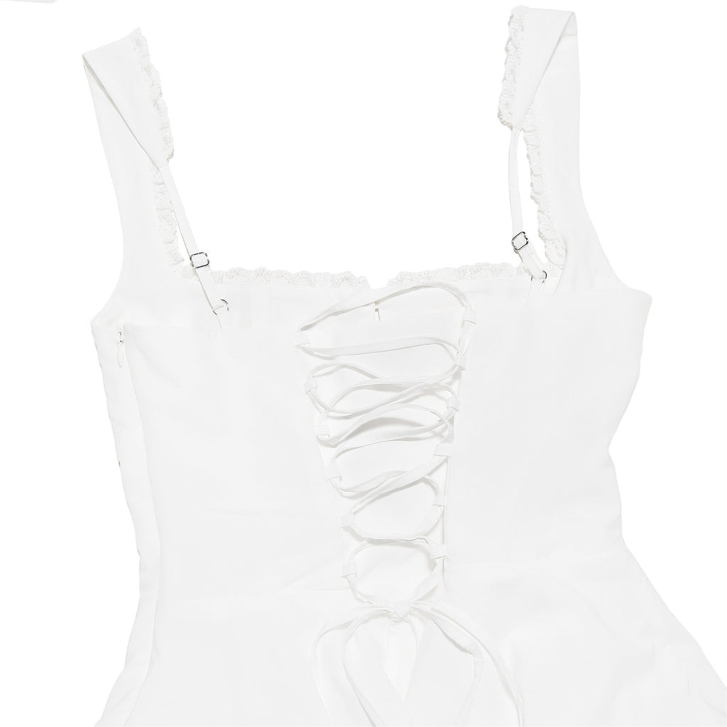 Corset Bodice Flared Skater Mini Dress - White - 6