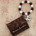 Leopard Trifold Wallet with Bow Charm Bead Wristlet - Brown