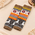 Fair Isle Reindeer Knit Fingerless Arm Warmer Gloves - Khaki