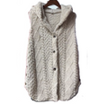 Cable Knit Hooded Longline Button Vest - Apricot