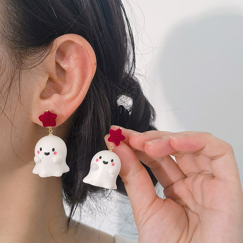 Novelty Ghost Drop Earrings With Star Studs - Red - 1