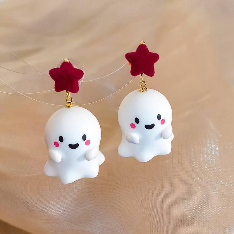 Novelty Ghost Drop Earrings With Star Studs