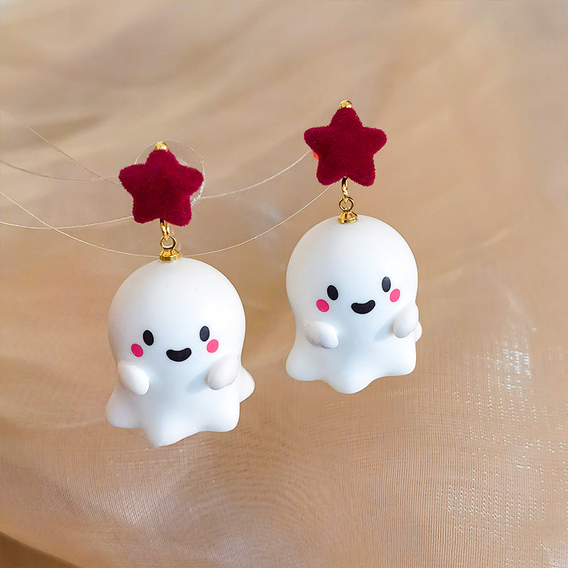 Novelty Ghost Drop Earrings With Star Studs - view 1