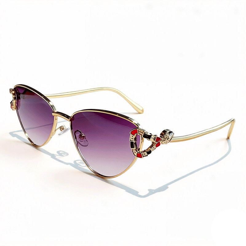 Semi Rimless Cat Eye Sunglasses With Serpent Trim - Color_01
