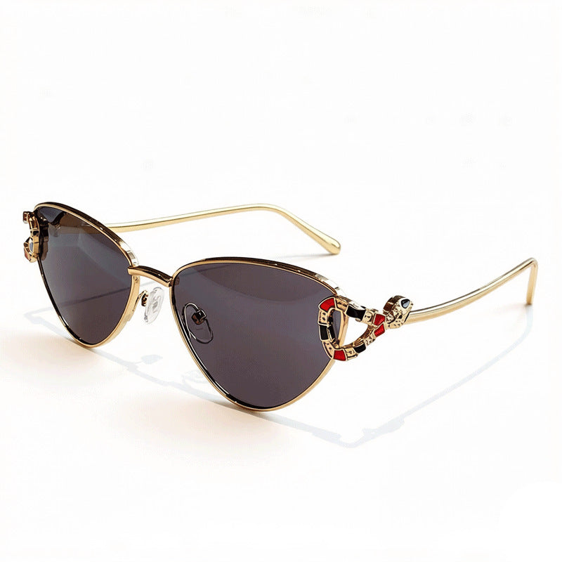 Semi Rimless Cat Eye Sunglasses With Serpent Trim - Color_02