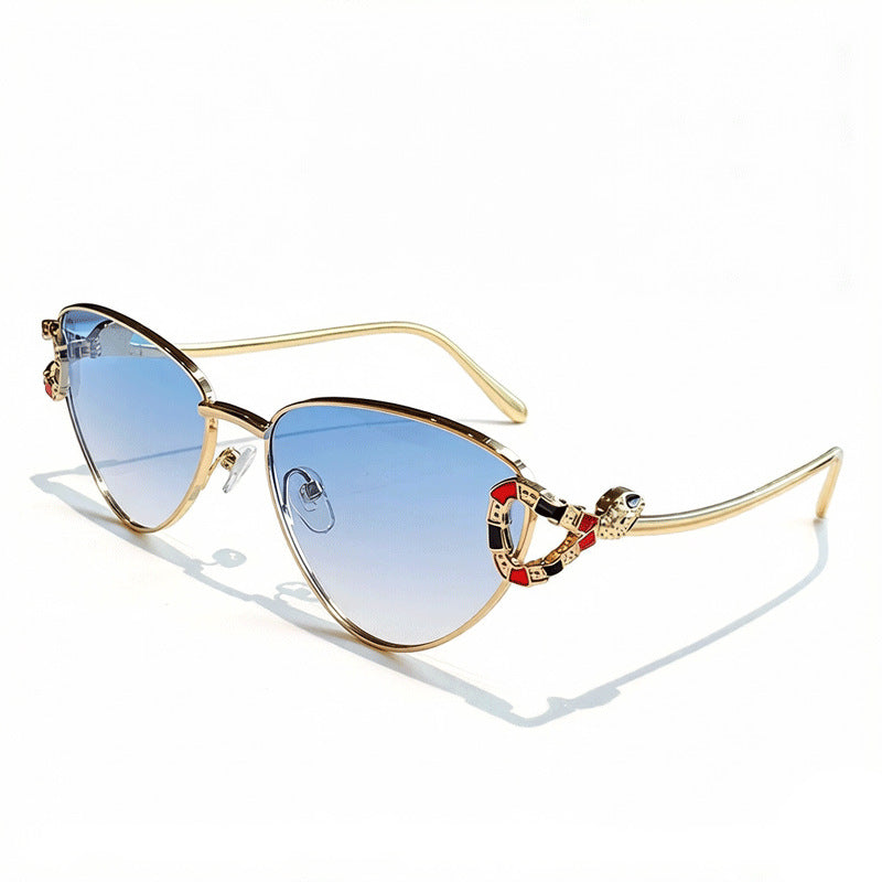 Semi Rimless Cat Eye Sunglasses With Serpent Trim - Color_03