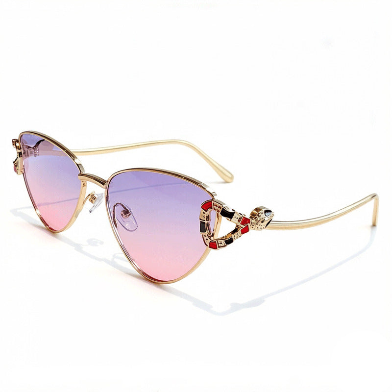 Semi Rimless Cat Eye Sunglasses With Serpent Trim - Color_04