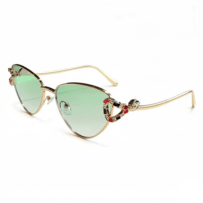 Semi Rimless Cat Eye Sunglasses With Serpent Trim - Color_05